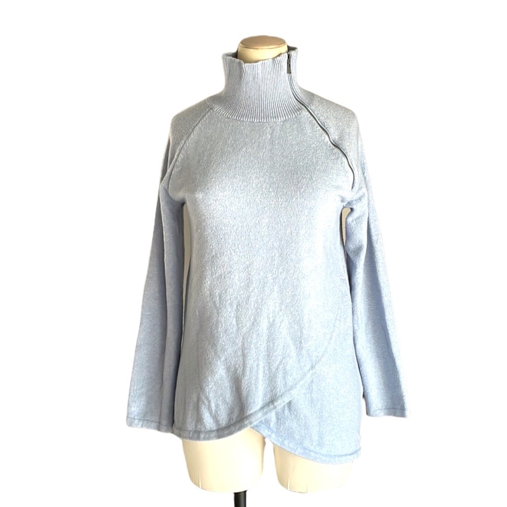 Soft Surroundings Sweater Women Small Knit Ice Blue Asymmetric Detail - Picture 2 of 10